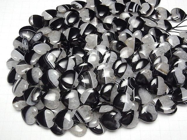 [Video] Black Agate x Quartz Vertical Hole Heart 19x20mm half or 1strand beads (aprx.15inch/36cm)