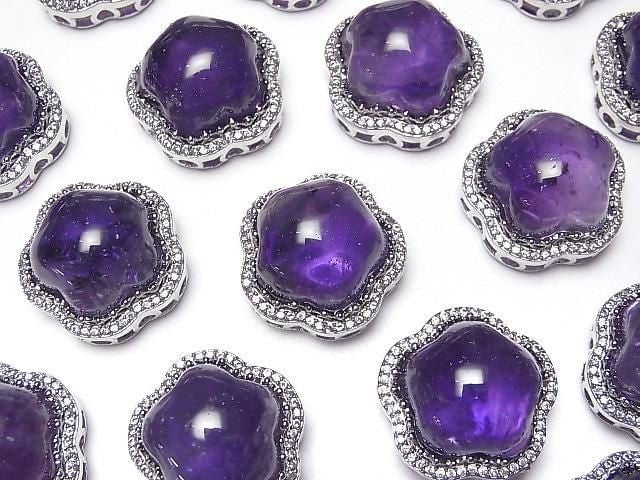 [Video]Amethyst AAA- CZ Bezel Setting Flower Motif Through Type 20mm 1pc