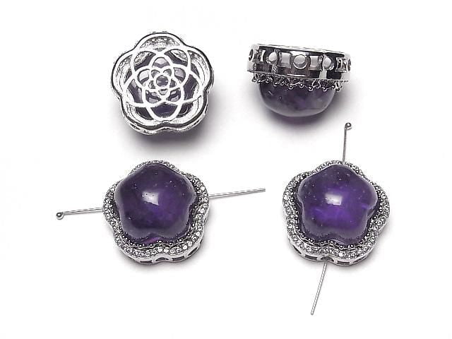 [Video]Amethyst AAA- CZ Bezel Setting Flower Motif Through Type 20mm 1pc