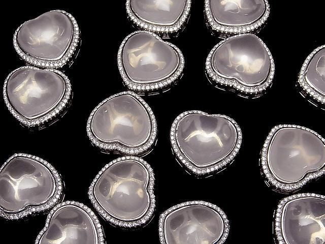 [Video] Rose Quartz AAA- CZ Bezel Setting Heart Motif Through Type 19.5x21mm 1pc