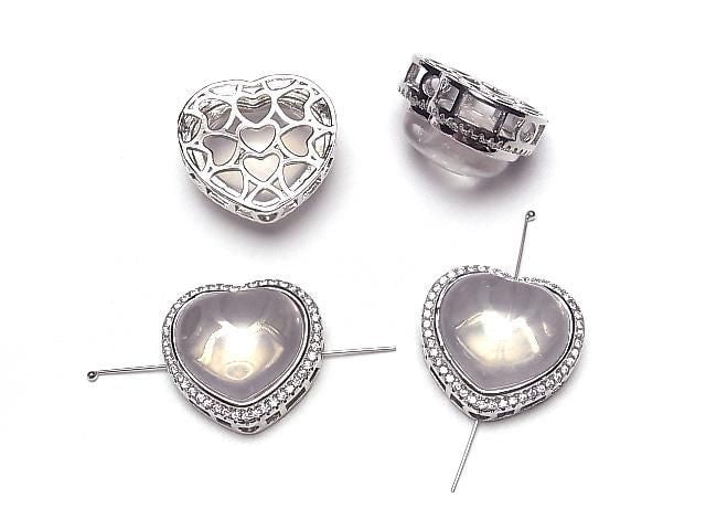 [Video] Rose Quartz AAA- CZ Bezel Setting Heart Motif Through Type 19.5x21mm 1pc