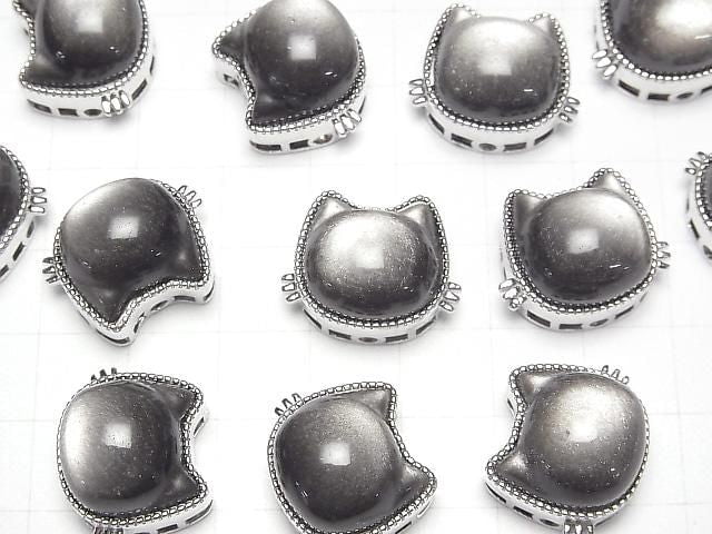 [Video] Silver Obsidian AAA Bezel Setting Cat Motif Through Type 16x20mm 1pc