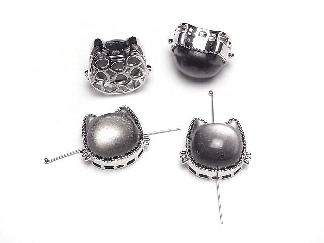 [Video] Silver Obsidian AAA Bezel Setting Cat Motif Through Type 16x20mm 1pc