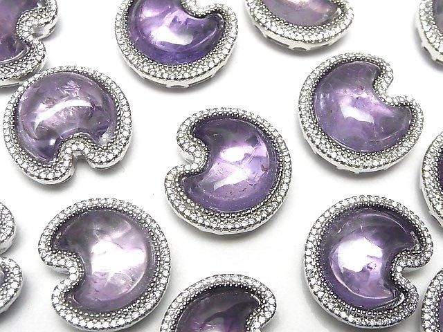 [Video]Amethyst AAA- CZ Bezel Setting Moon Motif Through Type 21x19mm 1pc