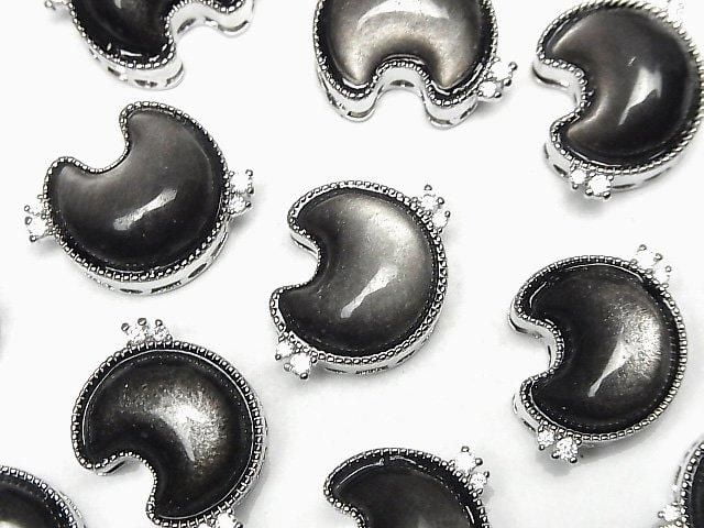 [Video] Silver Obsidian AAA CZ Bezel Setting Moon Motif Through Type 22x16mm 1pc