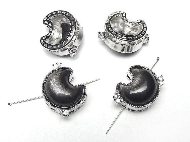 [Video] Silver Obsidian AAA CZ Bezel Setting Moon Motif Through Type 22x16mm 1pc