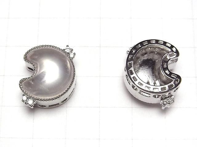 [Video] Rose Quartz AAA- CZ Bezel Setting Moon Motif Through Type 22x16mm 1pc