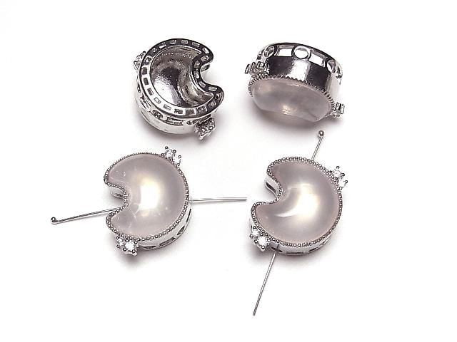 [Video] Rose Quartz AAA- CZ Bezel Setting Moon Motif Through Type 22x16mm 1pc