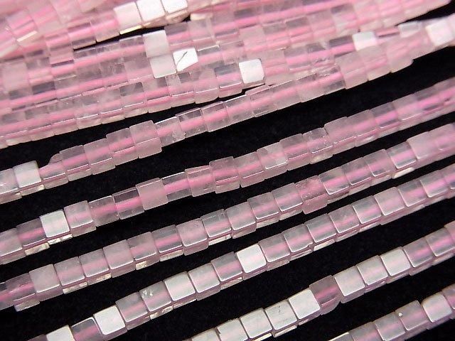[Video]Rose Quartz AA++ Cube 2x2x2mm 1strand beads (aprx.15inch/37cm)