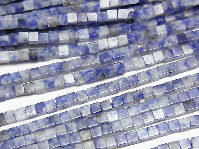 [Video] Blue Quartz Cube 2x2x2mm 1strand beads (aprx.15inch/37cm)