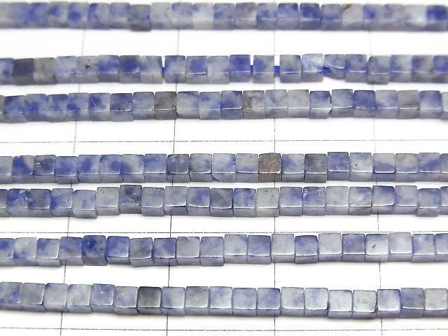 [Video] Blue Quartz Cube 2x2x2mm 1strand beads (aprx.15inch/37cm)