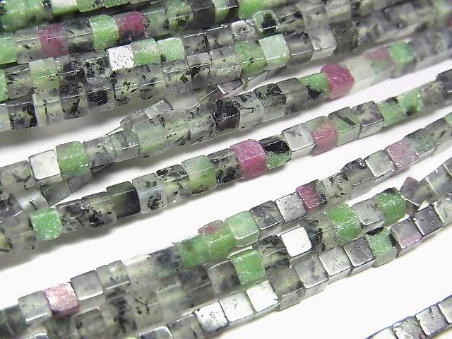 [Video]Ruby Inzoisite Cube 2x2x2mm 1strand beads (aprx.15inch/37cm)
