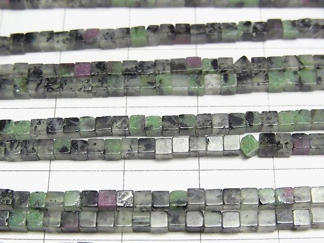 [Video]Ruby Inzoisite Cube 2x2x2mm 1strand beads (aprx.15inch/37cm)