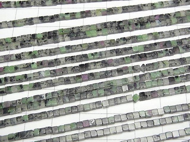 [Video]Ruby Inzoisite Cube 2x2x2mm 1strand beads (aprx.15inch/37cm)