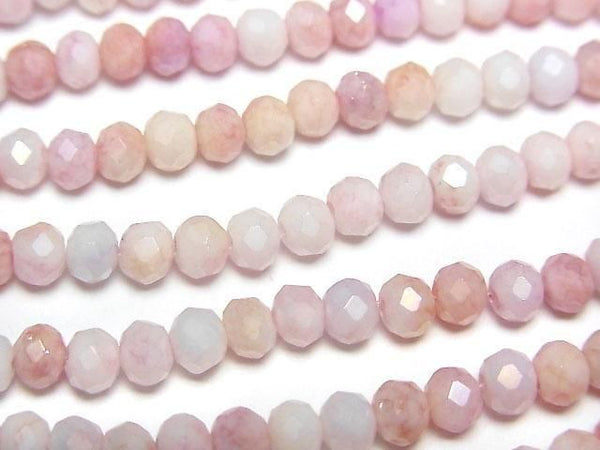 [Video]Glass Beads Faceted Button Roundel 4x4x3mm Pink x White AB 1strand beads (aprx.16inch/40cm)