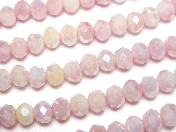 [Video]Glass Beads Faceted Button Roundel 6x6x4.5mm Pink x White AB 1strand beads (aprx.15inch/37cm)