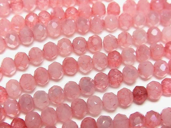 [Video] Glass Beads Faceted Button Roundel 4.5x4.5x3.5mm Milky x Red AB 1strand beads (aprx.15inch/38cm)