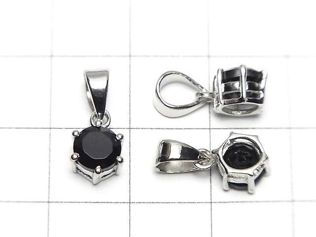 [Video] High Quality Black Spinel AAA Round Faceted 7x6mm Pendant Silver925