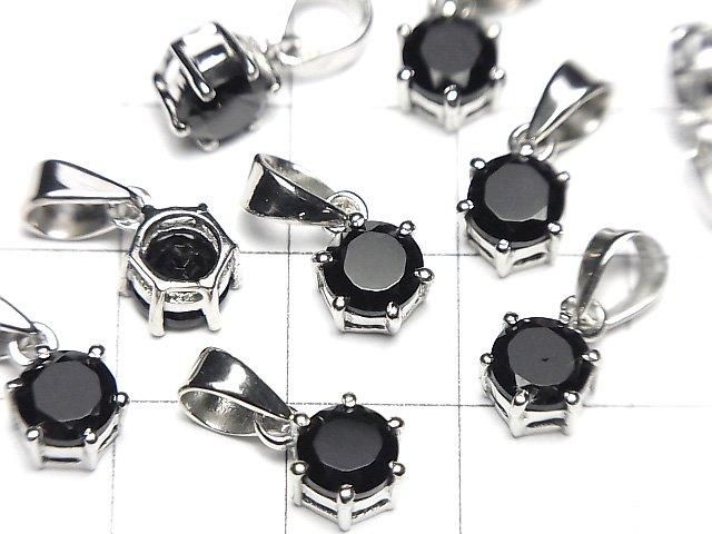 [Video] High Quality Black Spinel AAA Round Faceted 7x6mm Pendant Silver925