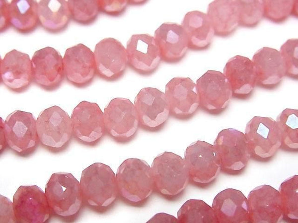 [Video] Glass Beads Faceted Button Roundel 6x6x4.5mm Milky x Red AB 1strand beads (aprx.15inch/38cm)