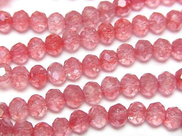 [Video]Glass Beads Faceted Button Roundel 6x6x4.5mm Clear x Red AB 1strand beads (aprx.15inch/38cm)