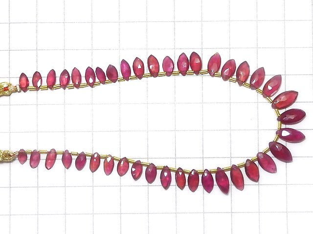 [Video][One of a kind] High Quality Ruby AAA- Marquise Faceted Briolette 1strand beads (aprx.8inch/20cm) NO.3