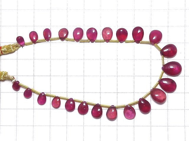 [Video][One of a kind] High Quality Ruby AAA- Pear shape (Smooth) 1strand beads (aprx.8inch/20cm) NO.5