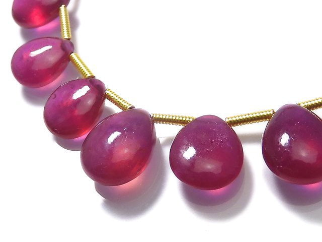 [Video][One of a kind] High Quality Ruby AAA- Pear shape (Smooth) 1strand beads (aprx.8inch/20cm) NO.6