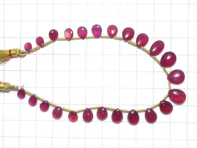 [Video][One of a kind] High Quality Ruby AAA- Pear shape (Smooth) 1strand beads (aprx.8inch/20cm) NO.6