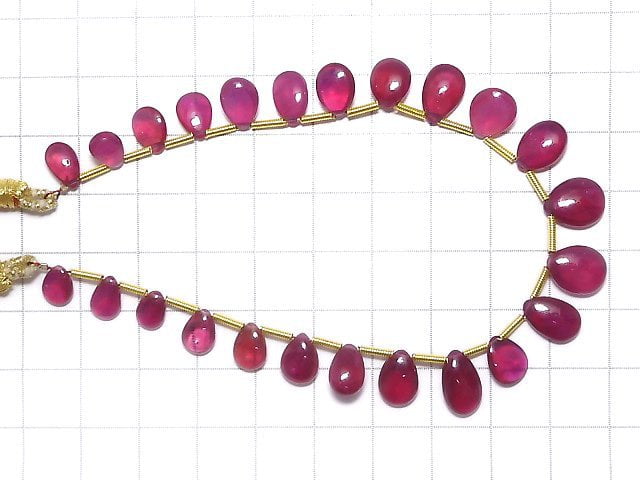 [Video][One of a kind] High Quality Ruby AAA- Pear shape (Smooth) 1strand beads (aprx.8inch/20cm) NO.7