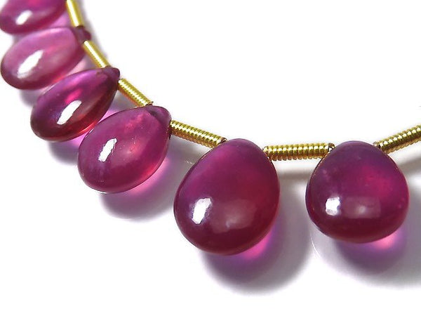 [Video][One of a kind] High Quality Ruby AAA- Pear shape (Smooth) 1strand beads (aprx.8inch/20cm) NO.8