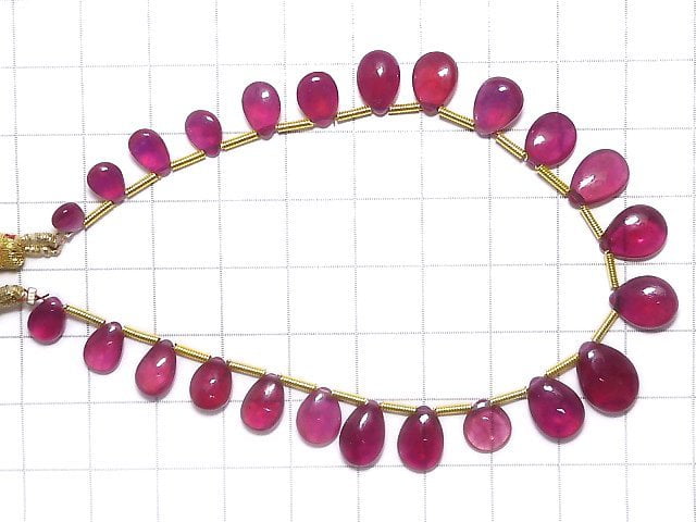 [Video][One of a kind] High Quality Ruby AAA- Pear shape (Smooth) 1strand beads (aprx.8inch/20cm) NO.8