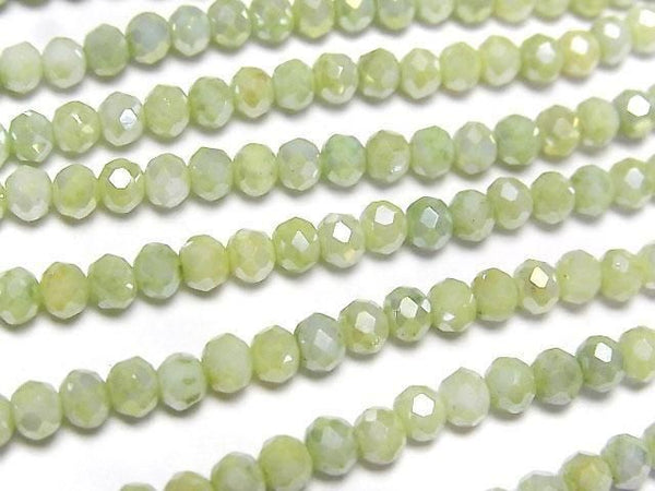 [Video] Glass Beads Faceted Button Roundel 4x4x3.5mm Green x Yellow AB 1strand beads (aprx.15inch/38cm)