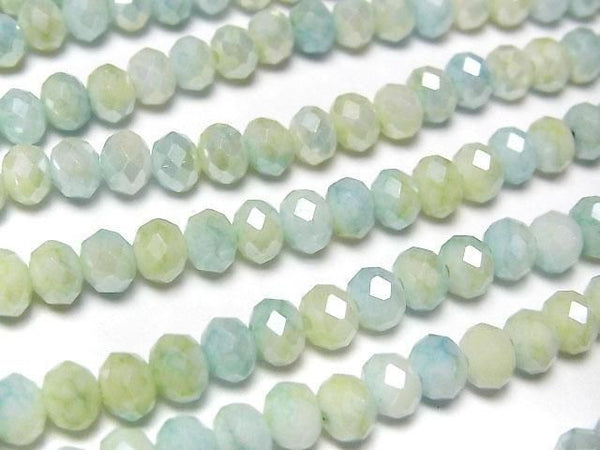 [Video] Glass Beads Faceted Button Roundel 6x6x4.5mm Blue x Yellow AB 1strand beads (aprx.16inch/39cm)