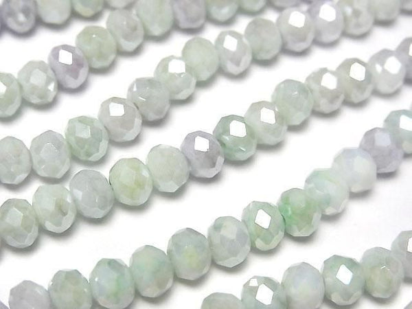 [Video] Glass Beads Faceted Button Roundel 6x6x4.5mm Green x White AB 1strand beads (aprx.15inch/37cm)