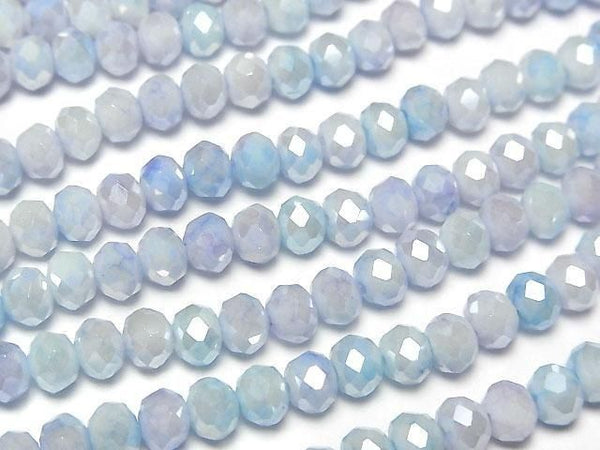 [Video] Glass Beads Faceted Button Roundel 6x6x4.5mm Blue x White AB 1strand beads (aprx.15inch/37cm)