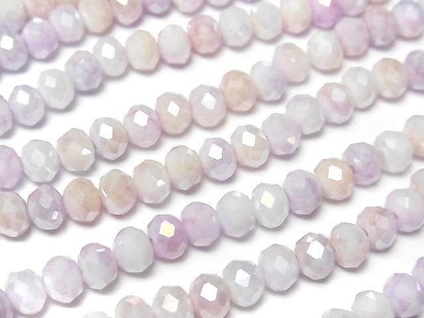 [Video] Glass Beads Faceted Button Roundel 6x6x4.5mm Purple x White AB 1strand beads (aprx.15inch/37cm)