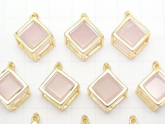 [Video] Rose Quartz AAA- Dice Pendant 20x20mm 18KGP 1pc
