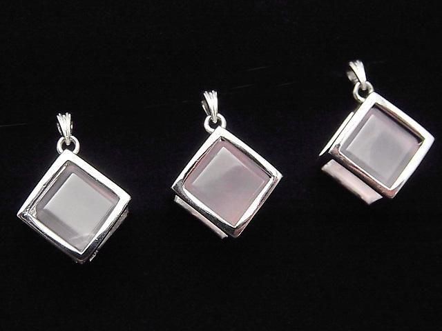 [Video]Rose Quartz AAA- Dice Pendant 20x20mm Silver925 1pc