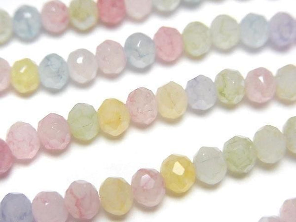 [Video] Glass Beads Faceted Button Roundel 4.5x4.5x3.5mm Milky x Multicolor AB 1strand beads (aprx.15inch/37cm)