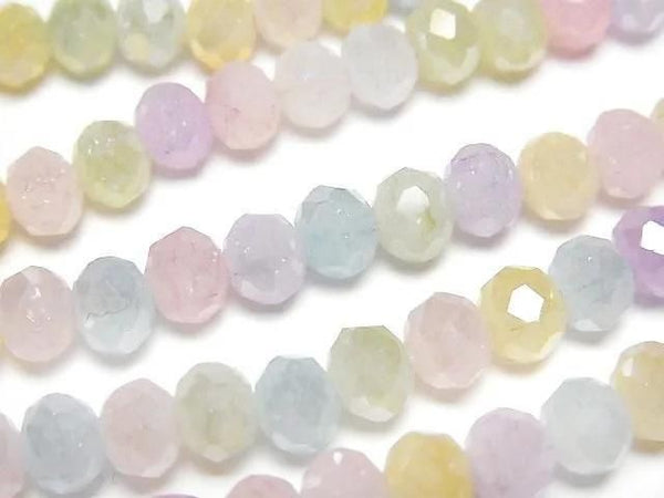 [Video] Glass Beads Faceted Button Roundel 6x6x4.5mm Milky x Multicolor AB 1strand beads (aprx.15inch/37cm)