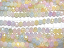 [Video] Glass Beads Faceted Button Rondelle 6x6x4.5mm Milky x Multicolor AB 1strand beads (aprx.15inch/37cm)