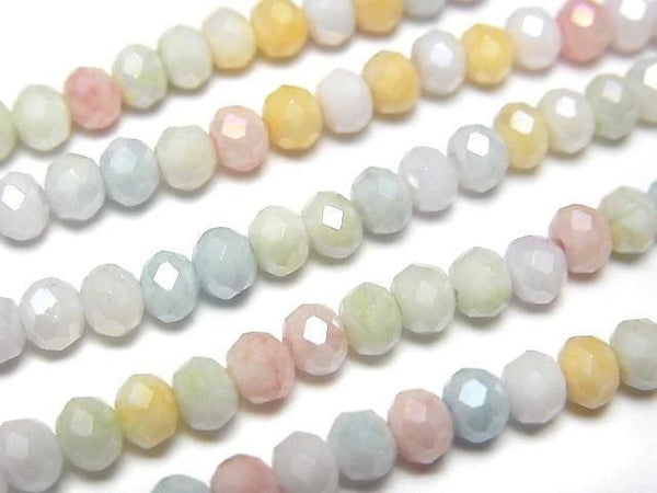 [Video] Glass Beads Faceted Button Roundel 4.5x4.5x3.5mm Multicolor [Light color] AB 1strand beads (aprx.16inch/40cm)