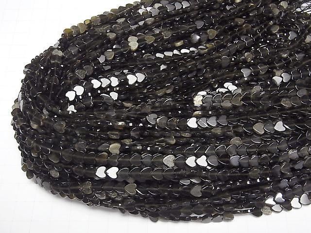 [Video] Golden Obsidian Vertical Hole Heart 6x6mm 1strand beads (aprx.15inch/36cm)
