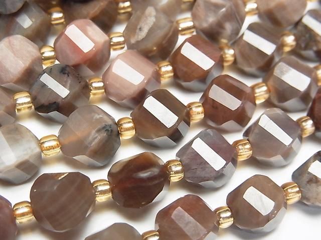 [Video]High Quality! Petrified Wood Twist x Multiple Facets 8x7x7mm 1strand beads (aprx.15inch/36cm)