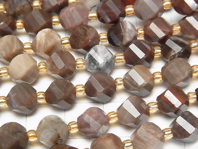 [Video]High Quality! Petrified Wood Twist x Multiple Facets 8x7x7mm 1strand beads (aprx.15inch/36cm)