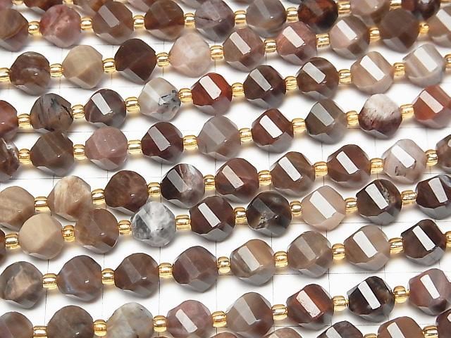[Video]High Quality! Petrified Wood Twist x Multiple Facets 8x7x7mm 1strand beads (aprx.15inch/36cm)
