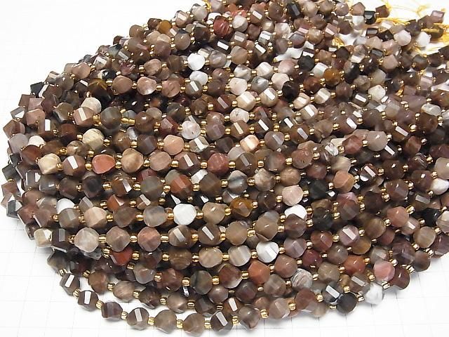 [Video]High Quality! Petrified Wood Twist x Multiple Facets 8x7x7mm 1strand beads (aprx.15inch/36cm)