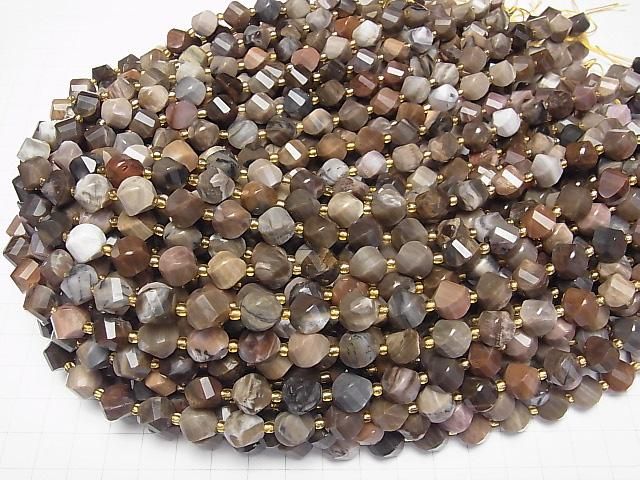 [Video]High Quality! Petrified Wood Twist x Multiple Facets 10x9x9mm 1strand beads (aprx.15inch/36cm)