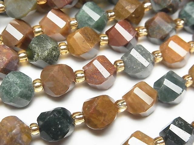 [Video]High Quality! Ocean Jasper Twist x Multiple Facets 8x7x7mm 1strand beads (aprx.15inch/36cm)